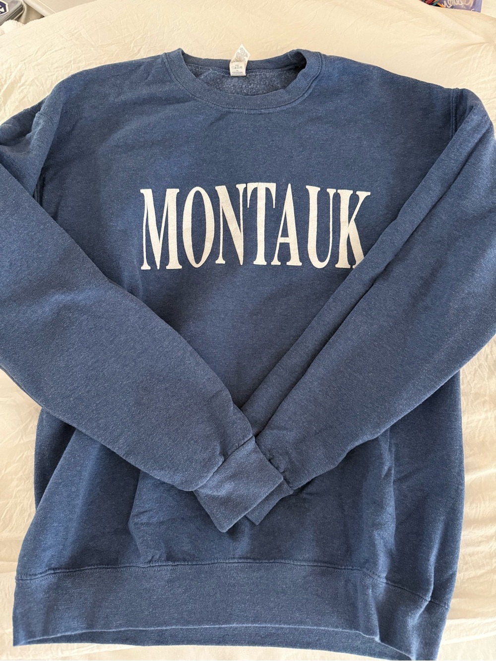Jerzees Navy Crewneck Sweatshirt with White MONTAUK Logo